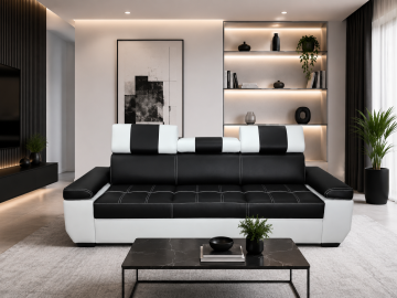 Dwukolorowa Sofa figaro z ruchomymi zagłówkami, 3 miejsca